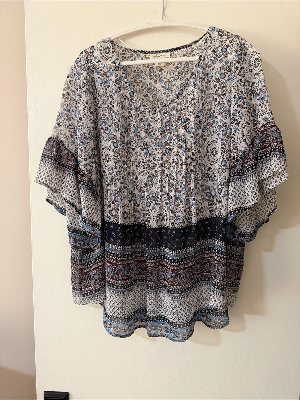 Style & Co. Floral Border Print Tunic Top - Blue, White, Brown